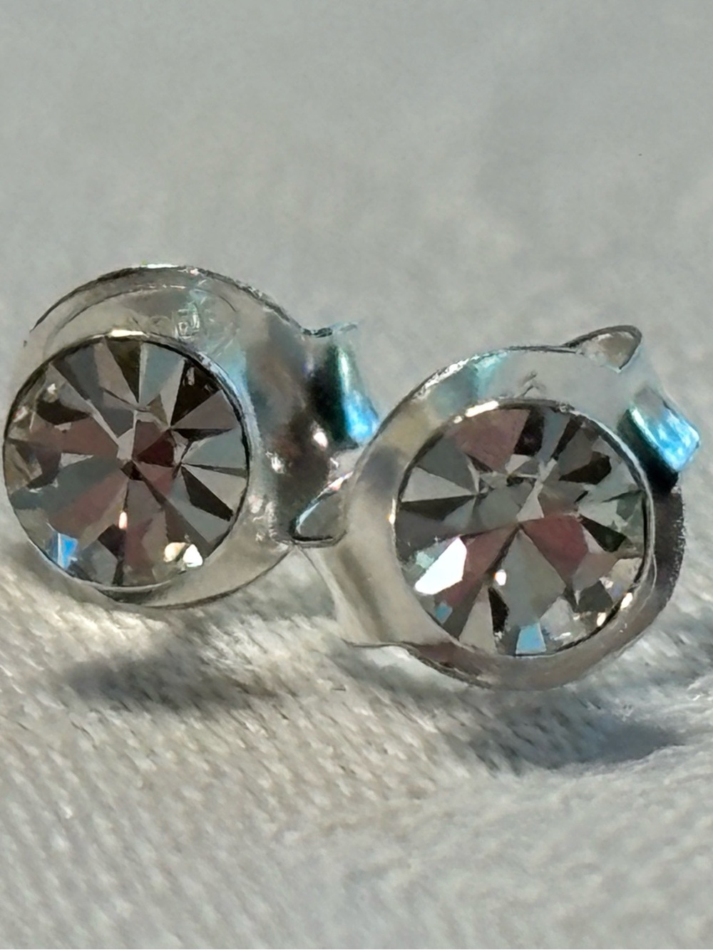 Sterling Silver 925 Clear Rhinestone Crystal Stud Earrings Signed STE BEE Small